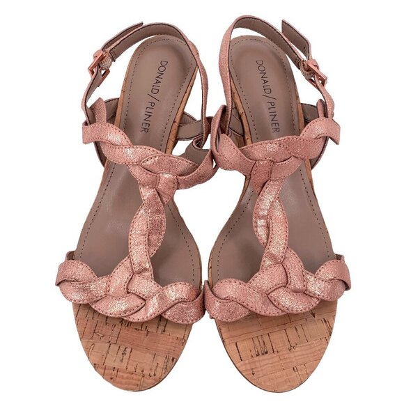 Donald Pliner Jooli Wedge Sandals Womens 6.5 Rose Gold Pink Metallic Summer - Picture 1 of 8